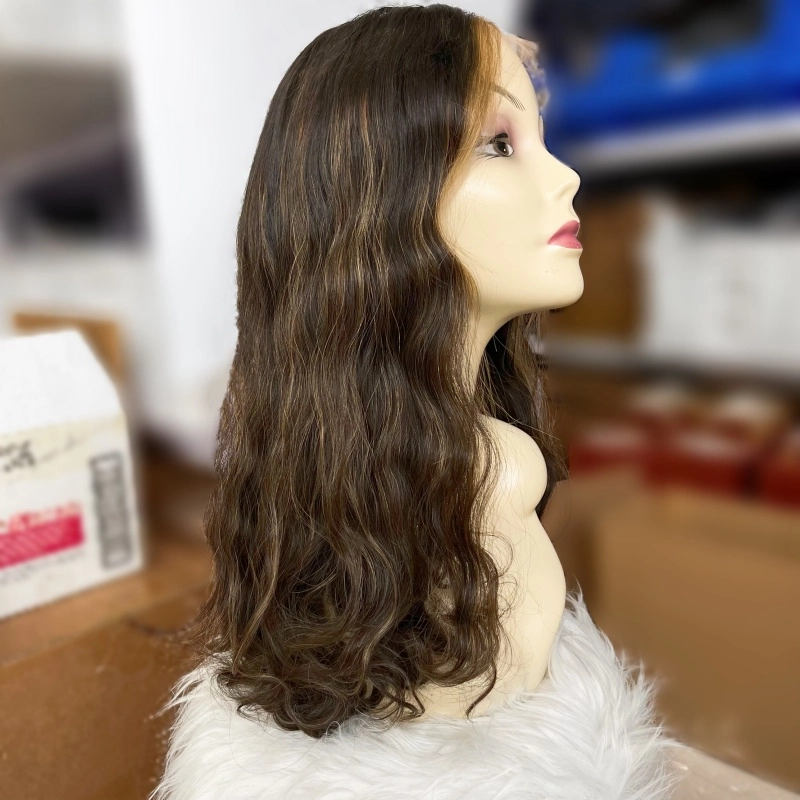 Gorgeous Dark Brown color lace top wig with seamless highlight face framing YR0041